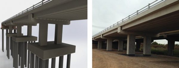 先锋et après: un rendu SOLIDWORKS d'un pont comparé à une photographie du pont prise immédiatement après sa construction。
