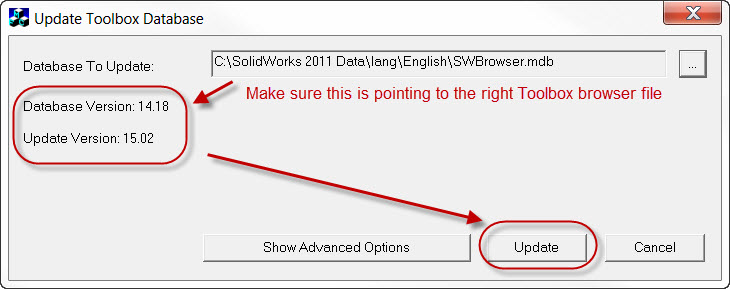 SOLIDWORKS工具箱数据库版本错误