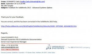 Fig. 4. SolidWorks has acted on my feedback