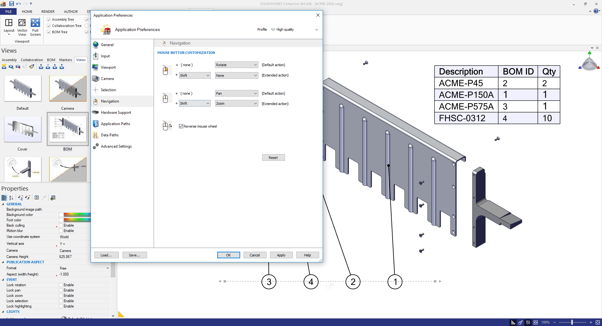 SOLIDWORKS Composer鼠标按钮定制