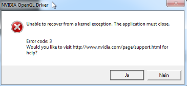 Unable to recover from a kernal exception