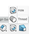 螺纹孔选项位于操作栏- xDesign应用程序