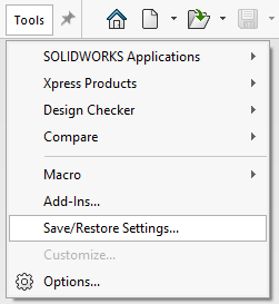 SOLIDWORKS Copy Settings Wizard in tools